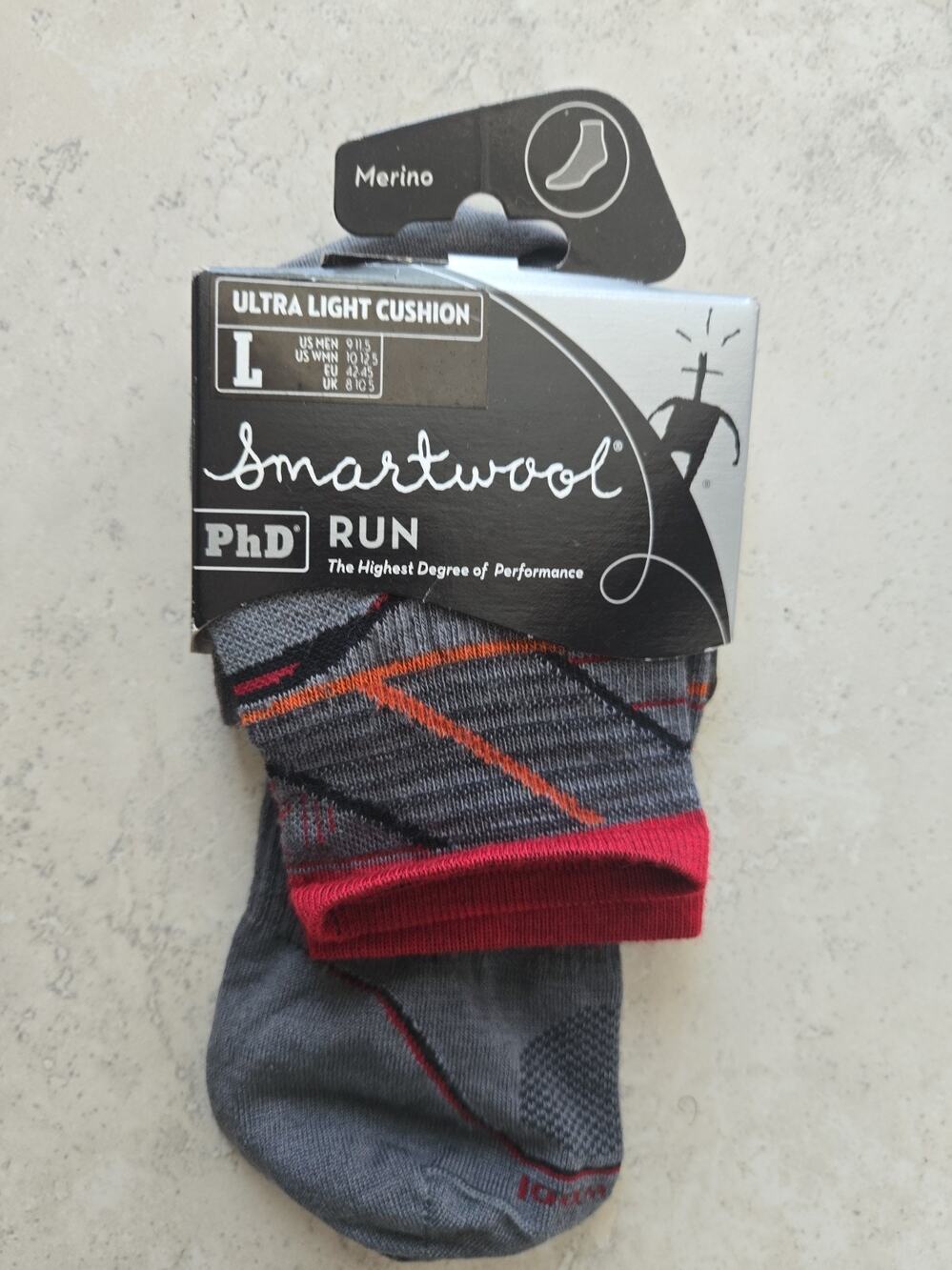 SMARTWOOL UNISEX PHD RUN ULTRA LIGHT CUSHION SOCKS SIZE L